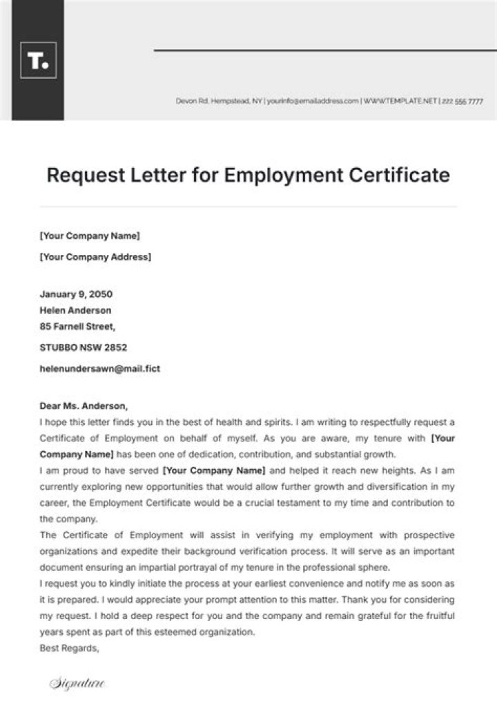 How do I write a letter of request for employment certificate?