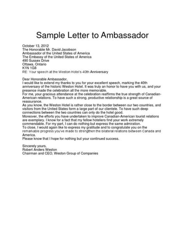 How do you address an ambassador in a letter?