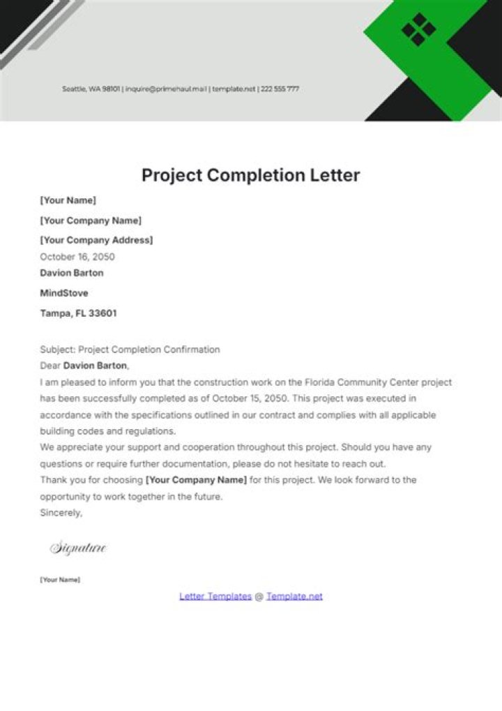 How do you confirm completion of a project?