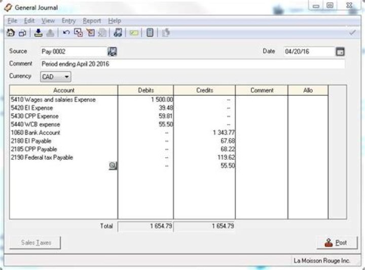 How do you record taxes in the general journal?