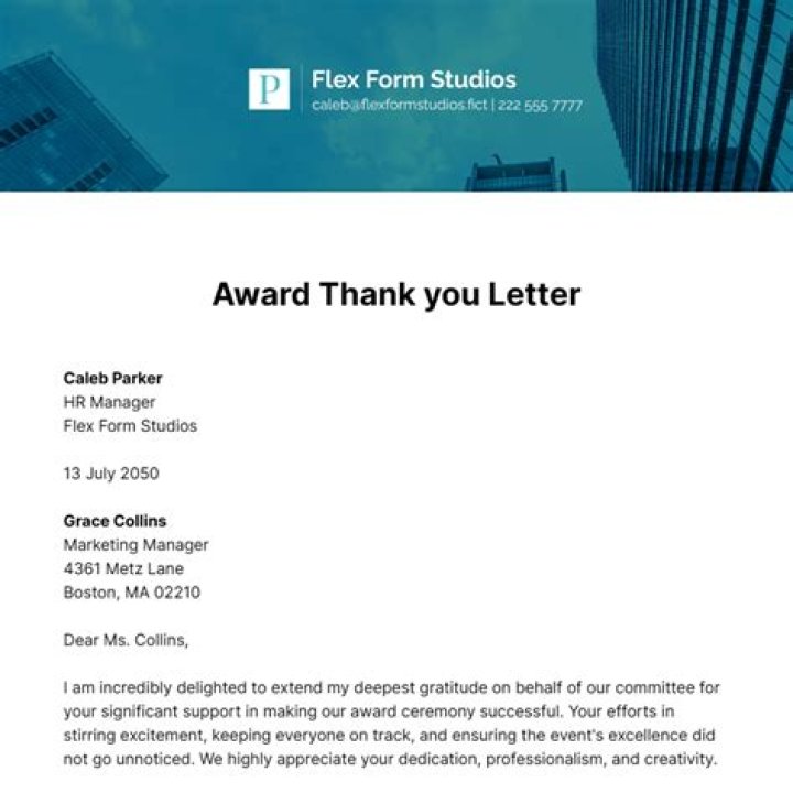 How do you write a thank you note for receiving an award?