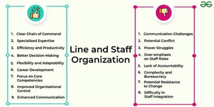 What are advantages of line and staff Organisation?