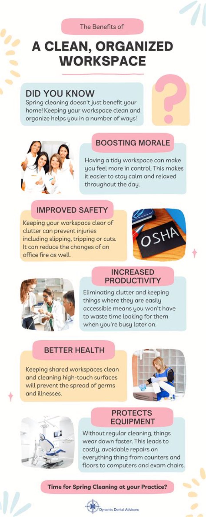 What are five 5 benefits of an Organised workplace?