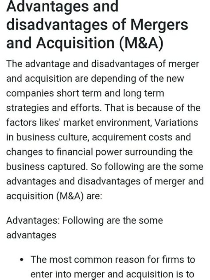 What are the advantages and disadvantages of mergers and acquisitions?