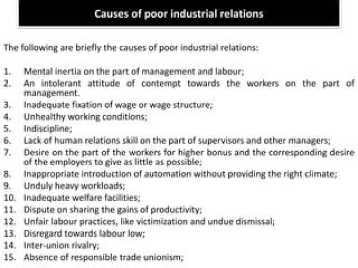 What are the causes of poor industrial relations between employers and employees?