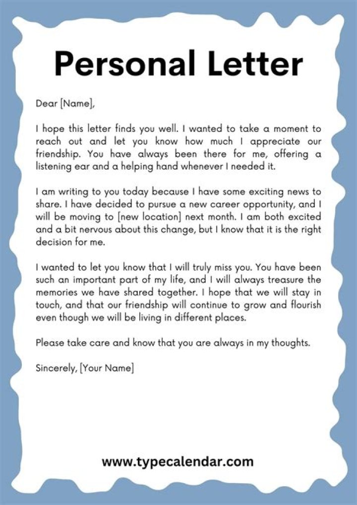 What are the five major parts of the personal letter?