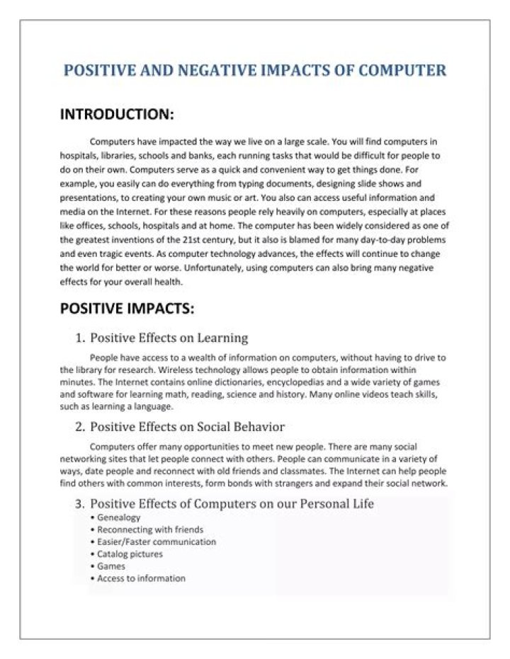What are the positive and negative impacts of computer?
