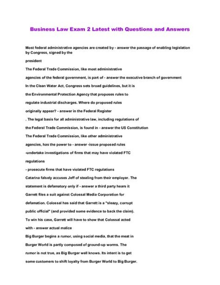 What are the questions on the business law quiz?