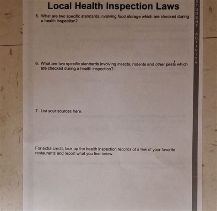 What are two specific standards involving food storage which are checked during a health inspection?