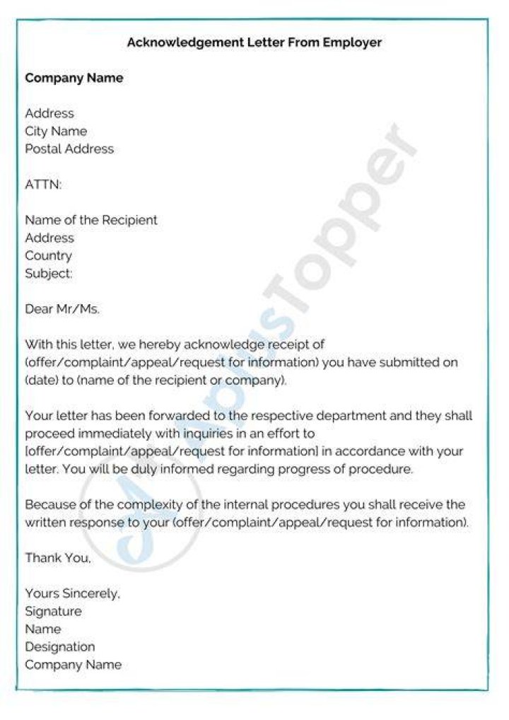 What is an Acknowledgement letter?