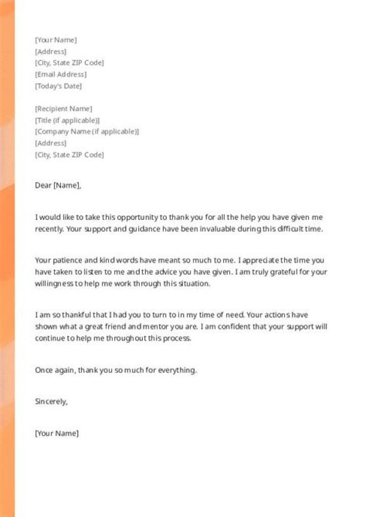 What is an example of a thank you letter?