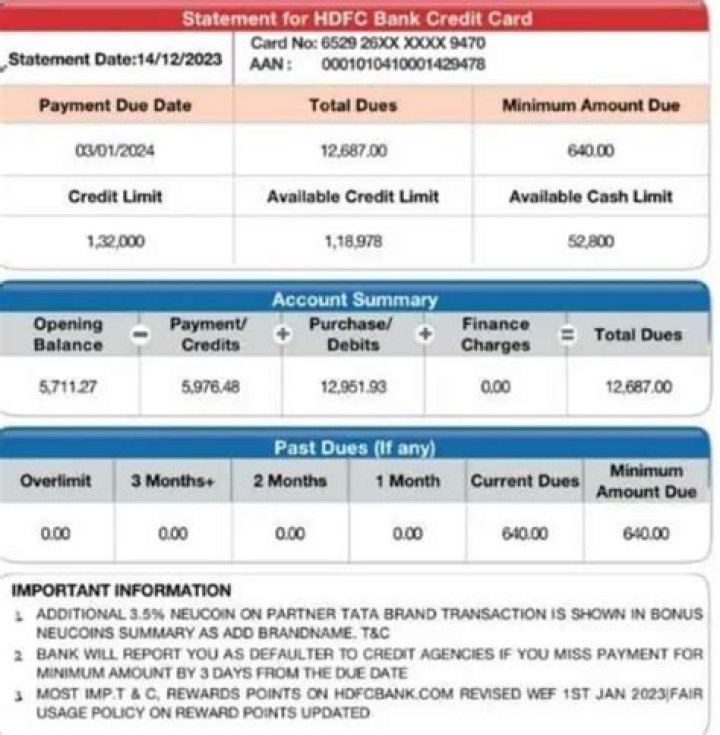 What is on a monthly credit card statement?