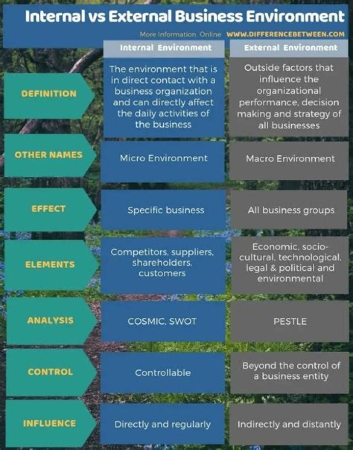 What is the difference between internal Micro environment and external macro environment?