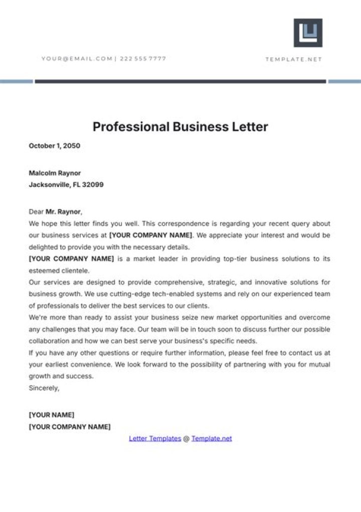 What is the format for a professional business letter?