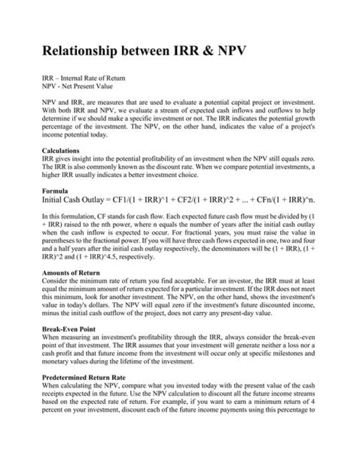 What is the relationship between IRR and NPV?