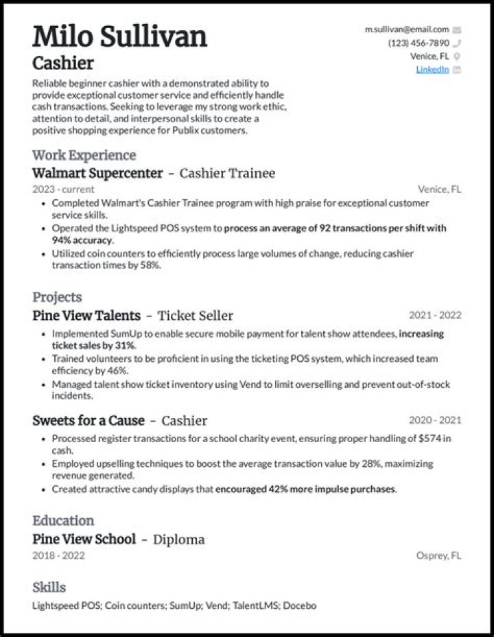 What should a Cashier put on a resume?