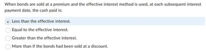 When bonds are sold at a premium and the effective interest method is used?
