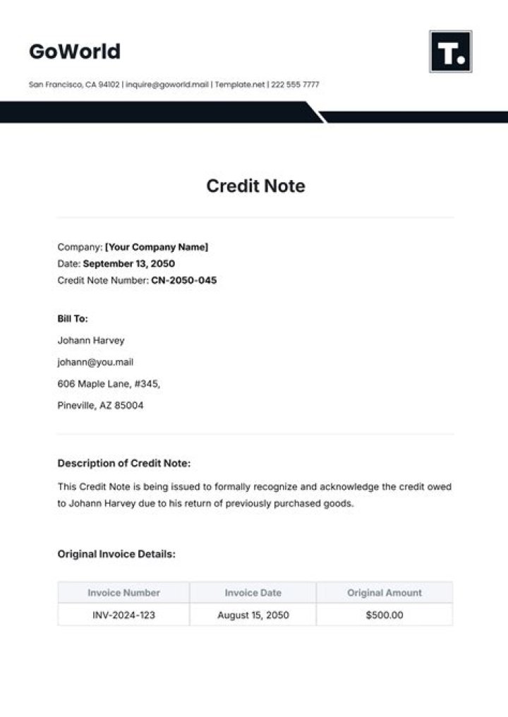 When goods are returned by customer which note is issued?