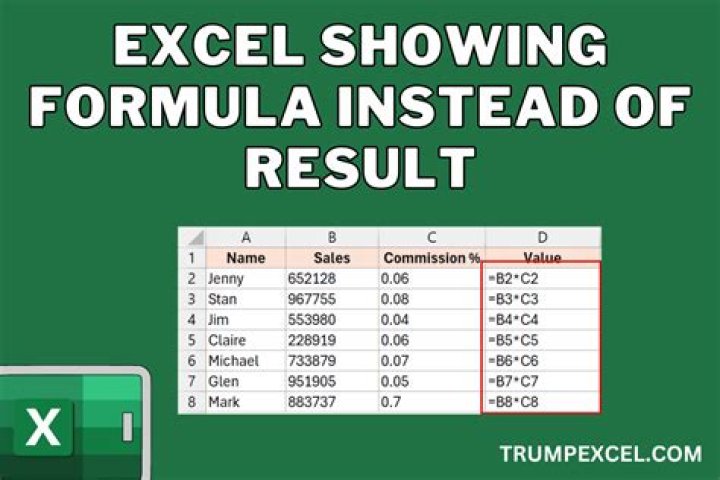 Why is my Excel cell showing the formula instead of the result?